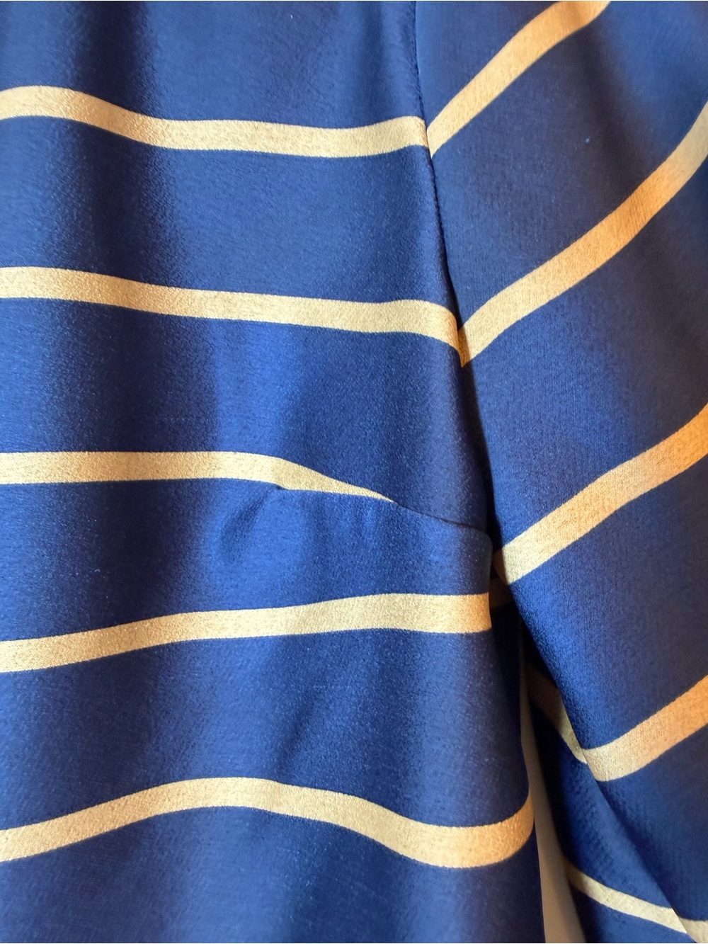 Banana Republic Navy Gold Striped Boatneck Blouse Tie Cuff Long Sleeve Office SM - Picture 7 of 11